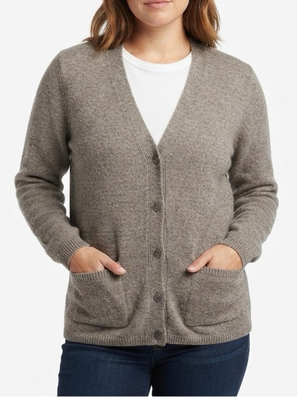 Blair Vintage Brown Ramie Cotton V-Neck Cardigan Sweater M